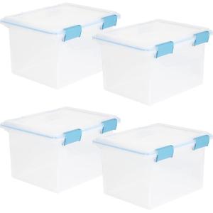 Sterilite 32 Quart Clear Plastic Stacking Storage Container Box with Latching Lid (4 Pack)