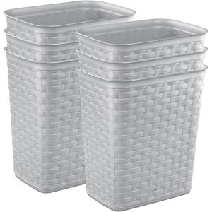 Sterilite 3.4 Gallon Weave Wastebasket, Small, Decorative Trash Can for the Bathroom, Bedroom, Dorm Room, or Office, Gray, 6-Pack