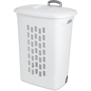 Sterilite 3-Pack Ultra Wheeled Hamper, Laundry Basket w/ Flip-Top Lid & Retractable Handle – Plastic Rolling Clothes Storage Cart with Ventilated Holes for Home, Apartment or Dorm(One Size)