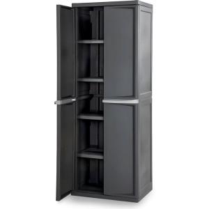 Sterilite 4 Shelf Cabinet, Lockable Utility Storage w/ Adjustable Shelves, Gray – Plastic Shelving Unit for Organizing Garage, Pantry, Basement, Laundry Room or Mudroom(1)