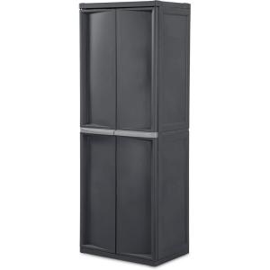 Sterilite 4 Shelf Cabinet, Lockable Utility Storage w/ Adjustable Shelves, Gray – Plastic Shelving Unit for Organizing Garage, Pantry, Basement, Laundry Room or Mudroom(2)