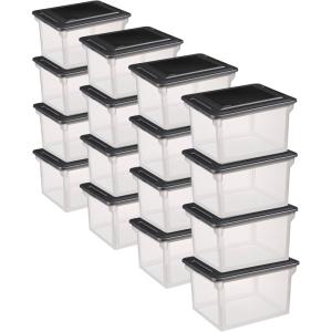 Sterilite 4-Pack File Box, Clear Storage Tote with Black Lid for Letter & Legal Hanging Folders – Stackable Plastic Document and Paper Organizer for Home, Office, and Dorm Organization(16 Pack)