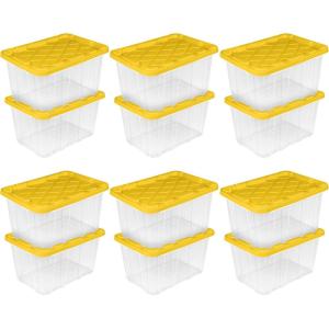 Sterilite 4-Pack Industrial Storage Box, Plastic Container Bins w/Lids, 27 Gallon, Yellow – Heavy-Duty Organizing Containers for Closet, Bathroom, and Office(12 Pack)