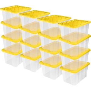 Sterilite 4-Pack Industrial Storage Box, Plastic Container Bins w/Lids, 27 Gallon, Yellow – Heavy-Duty Organizing Containers for Closet, Bathroom, and Office(16 Pack)