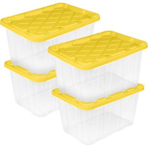 Sterilite 4-Pack Industrial Storage Box, Plastic Container Bins w/Lids, 27 Gallon, Yellow – Heavy-Duty Organizing Containers for Closet, Bathroom, and Office(4 Pack)