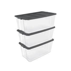 Sterilite 4-Pack Modular Stacker Box, Durable Clear Plastic Storage Bins with Latching Lids, 108 Quart – Stackable Organizing Container Boxes for Closet, Bathroom, and Office(200 Quart)