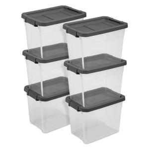 Sterilite 4-Pack Modular Stacker Box, Durable Clear Plastic Storage Bins with Latching Lids, 108 Quart – Stackable Organizing Container Boxes for Closet, Bathroom, and Office(30 Quart)