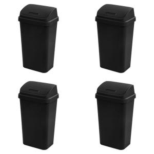 Sterilite 4-Pack Swing Top Wastebasket, Sleek Square Profile Trash Can, 13 Gallon, Black – Modern Garbage Bin for Kitchen, Bathroom, Garage and Workspace, Fits 13 Gal Liners(Black)