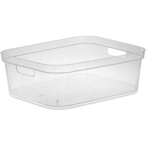 Sterilite 5.25 x 12.25 x 15 Inch Medium Modern Storage Bin w/Comfortable Carry Through Handles & Banded Rim for Household Organization, Clear 8 Pack(Clear)