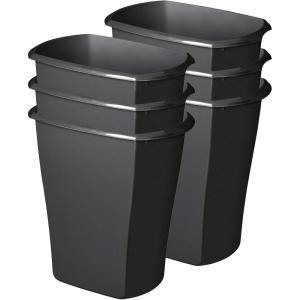 Sterilite 5.5 Gallon Rectangular Wastebasket, Open-top, Medium Sized Trash Can for the Bathroom, Bedroom, or Office, Black, 6-Pack