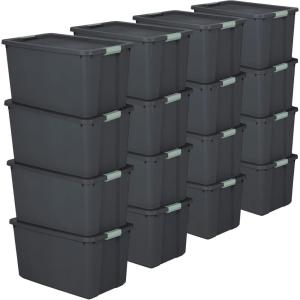 Sterilite 6 Pack 20 Gallon Latch Tote, Stackable Plastic Storage Bin Container, Gray/Green(16)