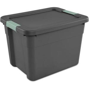 Sterilite 6 Pack 20 Gallon Latch Tote, Stackable Plastic Storage Bin Container, Gray/Green(24)
