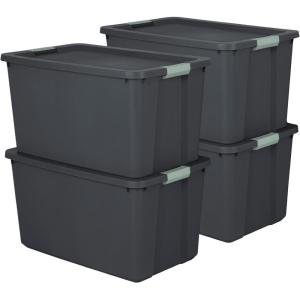 Sterilite 6 Pack 20 Gallon Latch Tote, Stackable Plastic Storage Bin Container, Gray/Green(4)