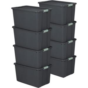 Sterilite 6 Pack 20 Gallon Latch Tote, Stackable Plastic Storage Bin Container, Gray/Green(8)