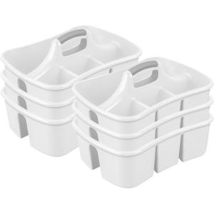 Sterilite 6 Pack Divided Ultra Caddy, Plastic Portable Storage to Hold Bathroom and Cleaning Supplies, White – 5 Large Compartment Organizer(6 Pack)