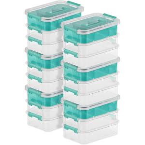 Sterilite 6 Pack Plastic Storage Box Container, 3 Layer, Stack and Carry, Clear/Blue(6 Pack)