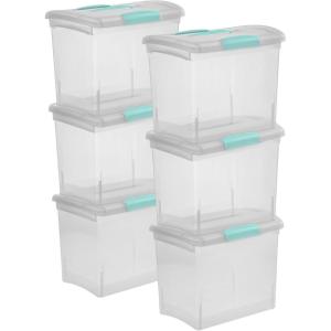 Sterilite 6 Pack Stackable Storage Bin with Latch Lid, Medium Nesting ShowOffs, Clear(Large)