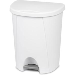 Sterilite 6.6 Gallon StepOn Wastebasket with Lid, Medium Sized Plastic Trash Can for the Kitchen, Bathroom, or Mudroom, Pedal, White, 4-Pack