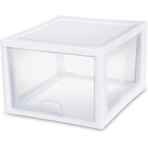 Sterilite 6-Pack 16 Quart Stacking Drawer, Clear Storage Closet Organizer, White Frame – Stackable Modular Plastic Drawers for Clothes, Accessories, Craft Supplies, Shoes or Linens(27 Quart)
