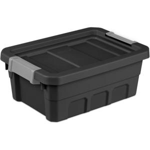 Sterilite 6-Pack 19 Gallon Stacker Tote, Rugged Plastic Storage for Home Organization, Black – Stackable Organizer Bins with Recessed Lid & Heavy-Duty Latches for Closet, Basement, Garage and Attic(4 Gallon)