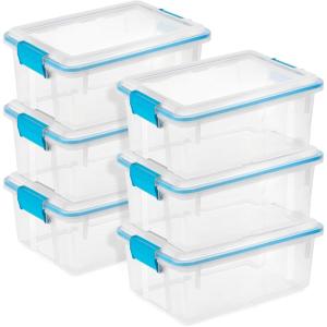 Sterilite 6-Pack Gasket Box, Weather-Resistant Storage Bins with Latching Lids, 20 Quart – Heavy-Duty Organizing Containers for Closet, Bathroom, and Office(12 Quart)