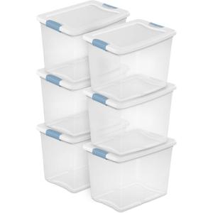 Sterilite 6-Pack Latching Box, Under Bed Storage Bins with Lids, Clear Plastic, 32 Quart – Heavy-Duty Organizing Containers for Closet, Bathroom, and Office(25 Quart)