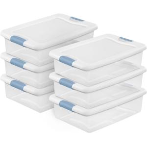 Sterilite 6-Pack Latching Box, Under Bed Storage Bins with Lids, Clear Plastic, 32 Quart – Heavy-Duty Organizing Containers for Closet, Bathroom, and Office(32 Quart)