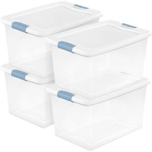 Sterilite 6-Pack Latching Box, Under Bed Storage Bins with Lids, Clear Plastic, 32 Quart – Heavy-Duty Organizing Containers for Closet, Bathroom, and Office(64 Quart)
