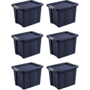 Sterilite 6-Pack Multipurpose Storage Bins with Latching Lids, Heavy Duty Tote Bins, 18 Gallon, Flat Gray – Stackable Plastic Storage Container Tubs(Dark Indigo)