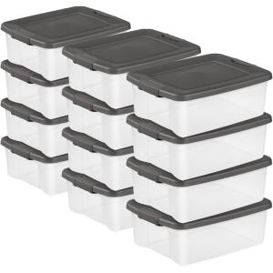 Sterilite 6-Pack ShelfTote, Clear Plastic Storage Bins with Lids, 50 Quart, Gray – Stackable Organizing Container Boxes for Closet, Bathroom, and Office(25 Quart Tote)