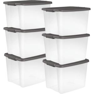 Sterilite 6-Pack ShelfTote, Clear Plastic Storage Bins with Lids, 50 Quart, Gray – Stackable Organizing Container Boxes for Closet, Bathroom, and Office(50 Quart Tote)