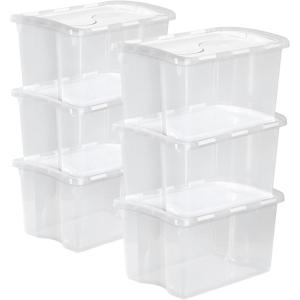 Sterilite 6-Pack Stackable Storage Bin with Lid, Clear Plastic Design, 48 Quart(6 Pack)