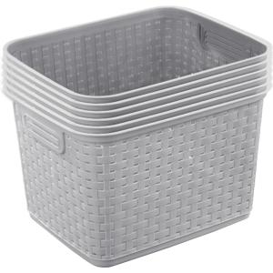 Sterilite 6-Pack Tall Weave Basket, Woven Plastic Storage Baskets for Organization, Cement Gray – Organizing Bin Containers with Handles for Bedroom, Bathroom, Dorm, Laundry Room, and Closet(Cement)