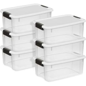 Sterilite 6-Pack Ultra Latching Box, Storage Bins with Lids, Clear Plastic, 18 Quart – Heavy-Duty Organizing Containers for Closet, Bathroom, and Office(18 Quart)
