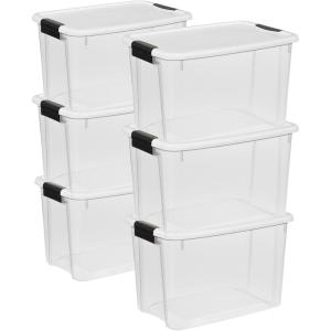 Sterilite 6-Pack Ultra Latching Box, Storage Bins with Lids, Clear Plastic, 18 Quart – Heavy-Duty Organizing Containers for Closet, Bathroom, and Office(30 Quart)