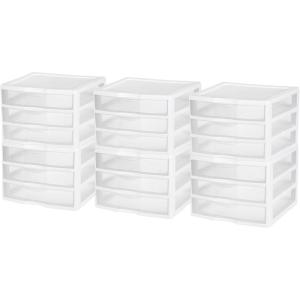 Sterilite 6-Pack Wide 3 Drawer Unit, Plastic Desktop Organizer with Clear Drawers, White Frame – Stackable Multi-Purpose Storage for Office Supplies, Craft Rooms, Classrooms and Home Organization(6 Pack)