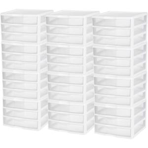 Sterilite 6-Pack Wide 3 Drawer Unit, Plastic Desktop Organizer with Clear Drawers, White Frame – Stackable Multi-Purpose Storage for Office Supplies, Craft Rooms, Classrooms and Home Organization(12 Pack)