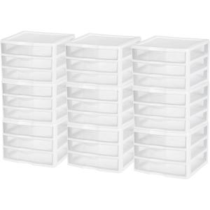 Sterilite 6-Pack Wide 3 Drawer Unit, Plastic Desktop Organizer with Clear Drawers, White Frame – Stackable Multi-Purpose Storage for Office Supplies, Craft Rooms, Classrooms and Home Organization(9 Pack)