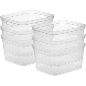 Sterilite 8.25×12.25×15 Inch Modern Polished Storage Bin w/Comfortable Carry Through Handles & Banded Rim for Household Organization, Clear (6 Pack)(6 Pack)
