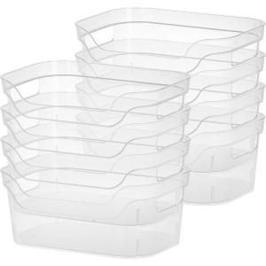 Sterilite 9.5 x 6.5 x 4 Inch Small Open Scoop Front Clear Storage Bin with Comfortable Carry Through Handles for Household Organization (16 Pack)(16 Pack)