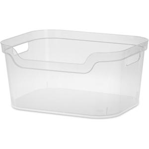 Sterilite 9.5 x 6.5 x 4 Inch Small Open Scoop Front Clear Storage Bin with Comfortable Carry Through Handles for Household Organization (16 Pack)(18 Pack)