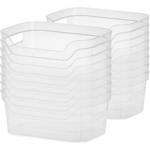Sterilite 9.5 x 6.5 x 4 Inch Small Open Scoop Front Clear Storage Bin with Comfortable Carry Through Handles for Household Organization (16 Pack)(32 Pack)