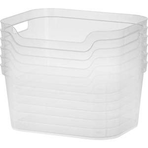 Sterilite 9.5 x 6.5 x 4 Inch Small Open Scoop Front Clear Storage Bin with Comfortable Carry Through Handles for Household Organization (16 Pack)(6 Pack)