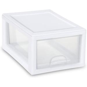Sterilite Clear Plastic Stackable Storage Drawer Container Box with White Frame (30 Pack)