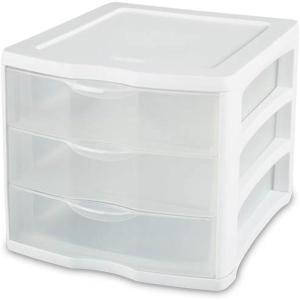 Sterilite ClearView Compact Stacking 3 Drawer Storage Organizer System for Crafting Supplies, Home Office, or Dorm Room, (24 Pack)