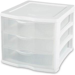 Sterilite ClearView Compact Stacking 3 Drawer Storage Organizer System for Crafting Supplies, Home Office, or Dorm Room, (40 Pack)
