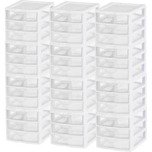 Sterilite Clearview Plastic Multipurpose Small 3 Drawer Desktop Storage Organization Unit for Home, Classrooms, or Office Spaces, White, 6 Pack(12 Pack)