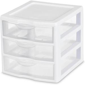 Sterilite Clearview Plastic Multipurpose Small 3 Drawer Desktop Storage Organization Unit for Home, Classrooms, or Office Spaces, White, 6 Pack(18 Pack)