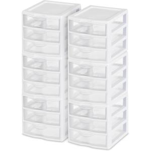 Sterilite Clearview Plastic Multipurpose Small 3 Drawer Desktop Storage Organization Unit for Home, Classrooms, or Office Spaces, White, 6 Pack(6 Pack)