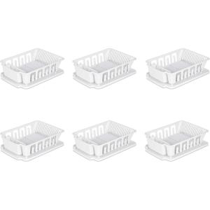 Sterilite Large 2 Piece Sink Set, with Drainboard for Drying, Holds Clean Dishes in the Kitchen such as Plates, Cups, and Silverware, White, 6-Pack
